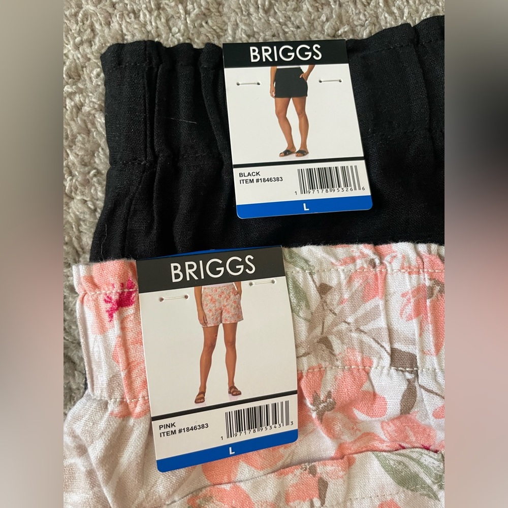 BRIGGS Floral Pink Elastic Waist Shorts & Black Shorts Set of 2